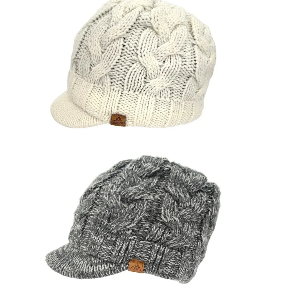 Adidas ClimaWarm Womens Cable Knit Visor Beanie Hat Lot Gray Ivory